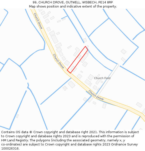 99, CHURCH DROVE, OUTWELL, WISBECH, PE14 8RP: Location map and indicative extent of plot