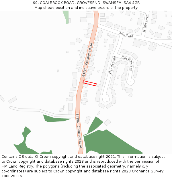 99, COALBROOK ROAD, GROVESEND, SWANSEA, SA4 4GR: Location map and indicative extent of plot