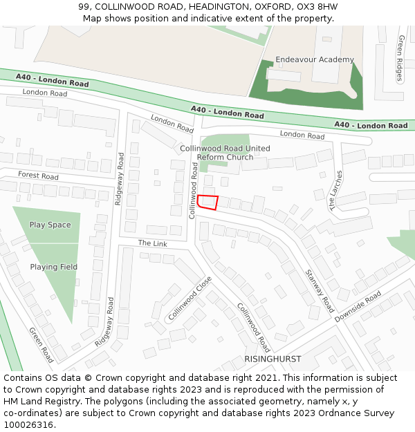 99, COLLINWOOD ROAD, HEADINGTON, OXFORD, OX3 8HW: Location map and indicative extent of plot