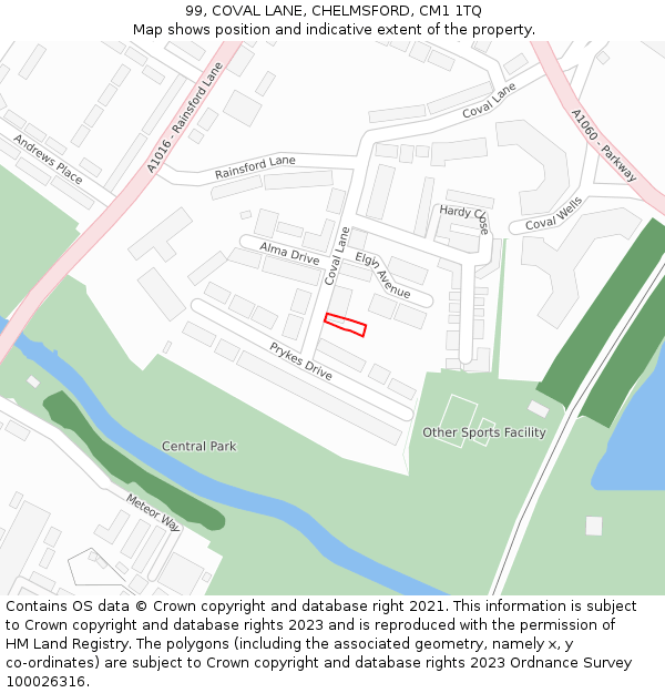 99, COVAL LANE, CHELMSFORD, CM1 1TQ: Location map and indicative extent of plot