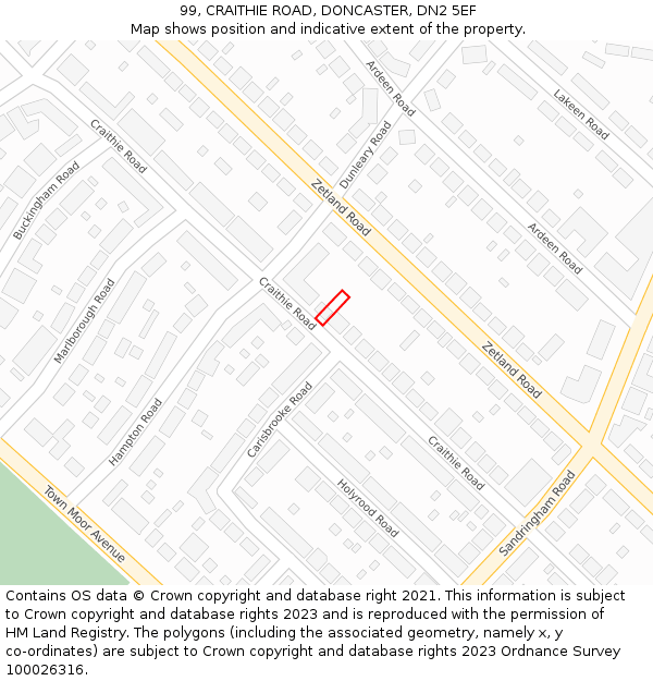 99, CRAITHIE ROAD, DONCASTER, DN2 5EF: Location map and indicative extent of plot