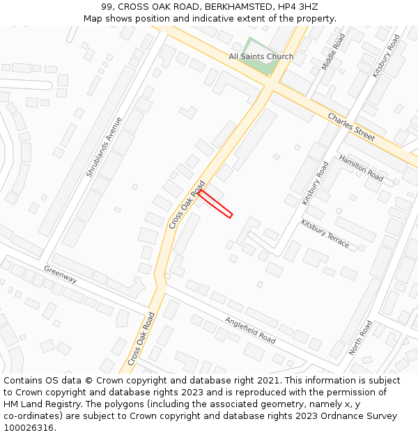 99, CROSS OAK ROAD, BERKHAMSTED, HP4 3HZ: Location map and indicative extent of plot