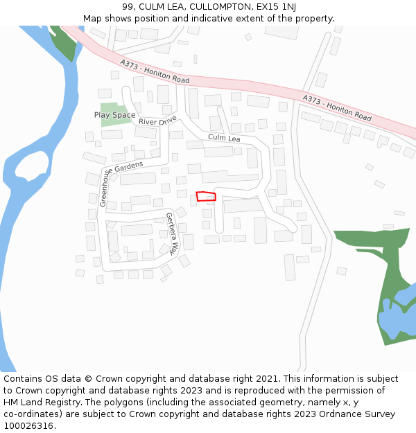 99, CULM LEA, CULLOMPTON, EX15 1NJ: Location map and indicative extent of plot