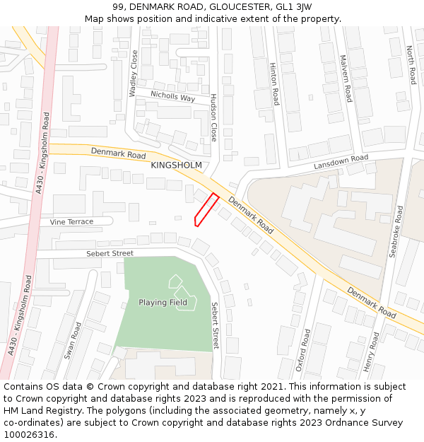 99, DENMARK ROAD, GLOUCESTER, GL1 3JW: Location map and indicative extent of plot