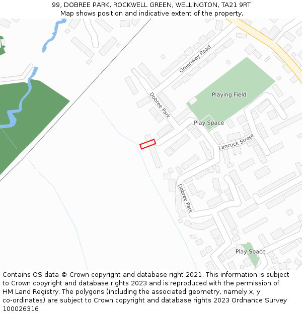 99, DOBREE PARK, ROCKWELL GREEN, WELLINGTON, TA21 9RT: Location map and indicative extent of plot