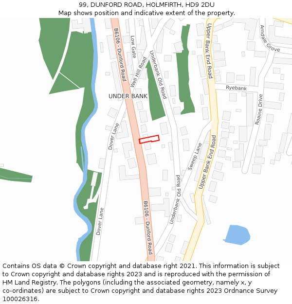 99, DUNFORD ROAD, HOLMFIRTH, HD9 2DU: Location map and indicative extent of plot