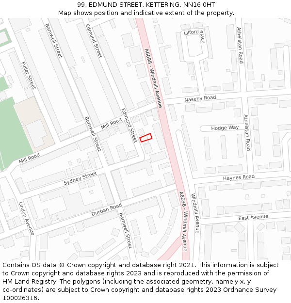 99, EDMUND STREET, KETTERING, NN16 0HT: Location map and indicative extent of plot