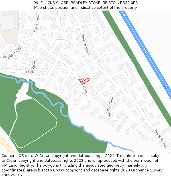 99, ELLICKS CLOSE, BRADLEY STOKE, BRISTOL, BS32 0ER: Location map and indicative extent of plot