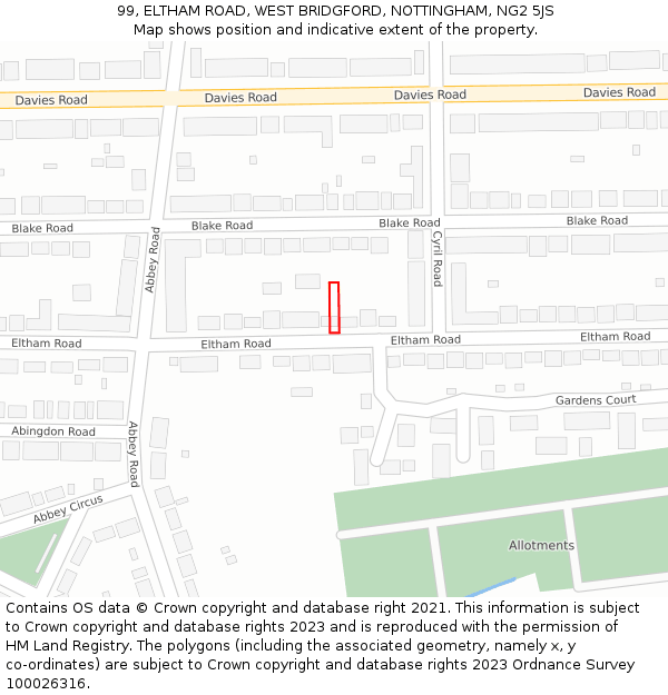 99, ELTHAM ROAD, WEST BRIDGFORD, NOTTINGHAM, NG2 5JS: Location map and indicative extent of plot