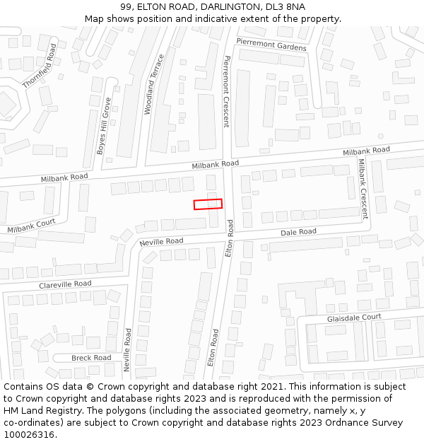 99, ELTON ROAD, DARLINGTON, DL3 8NA: Location map and indicative extent of plot