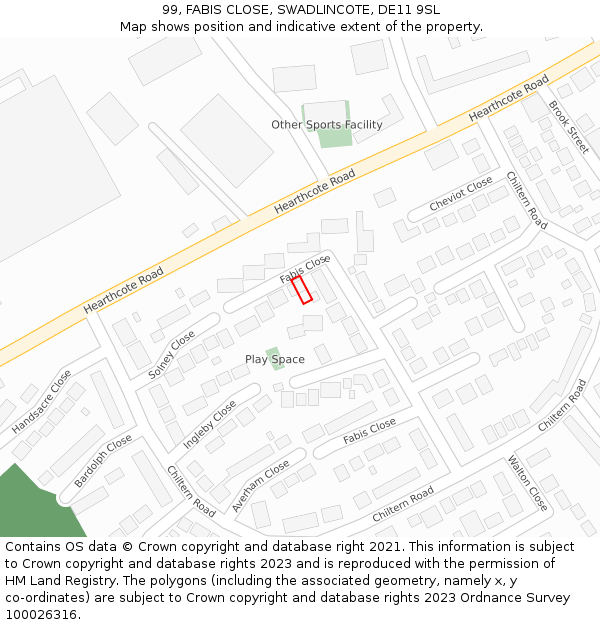 99, FABIS CLOSE, SWADLINCOTE, DE11 9SL: Location map and indicative extent of plot