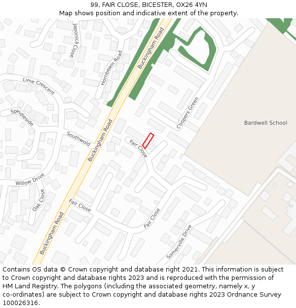 99, FAIR CLOSE, BICESTER, OX26 4YN: Location map and indicative extent of plot