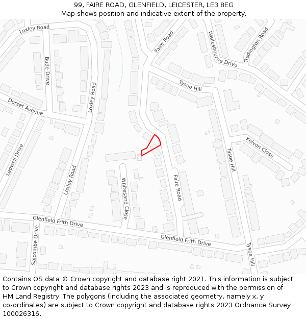 99, FAIRE ROAD, GLENFIELD, LEICESTER, LE3 8EG: Location map and indicative extent of plot