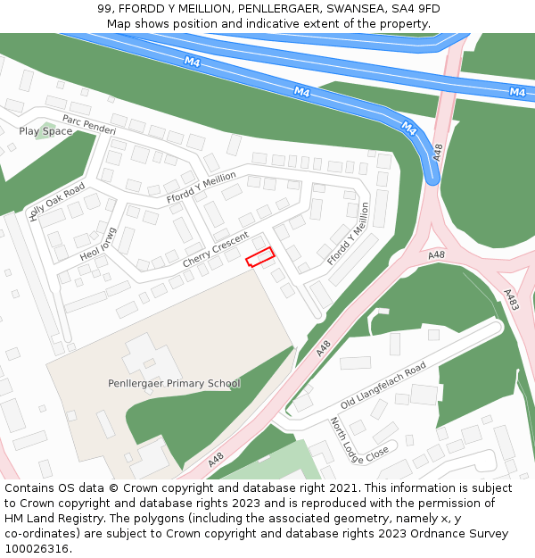 99, FFORDD Y MEILLION, PENLLERGAER, SWANSEA, SA4 9FD: Location map and indicative extent of plot