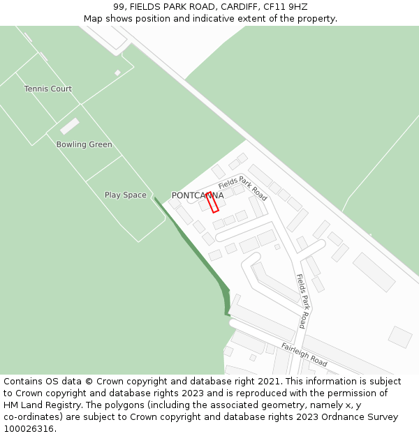 99, FIELDS PARK ROAD, CARDIFF, CF11 9HZ: Location map and indicative extent of plot