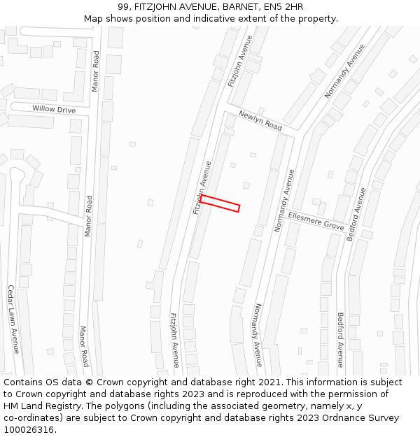 99, FITZJOHN AVENUE, BARNET, EN5 2HR: Location map and indicative extent of plot