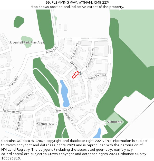 99, FLEMMING WAY, WITHAM, CM8 2ZP: Location map and indicative extent of plot