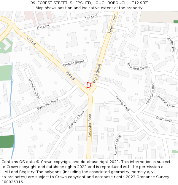 99, FOREST STREET, SHEPSHED, LOUGHBOROUGH, LE12 9BZ: Location map and indicative extent of plot