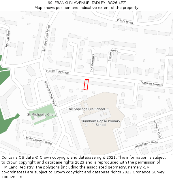 99, FRANKLIN AVENUE, TADLEY, RG26 4EZ: Location map and indicative extent of plot