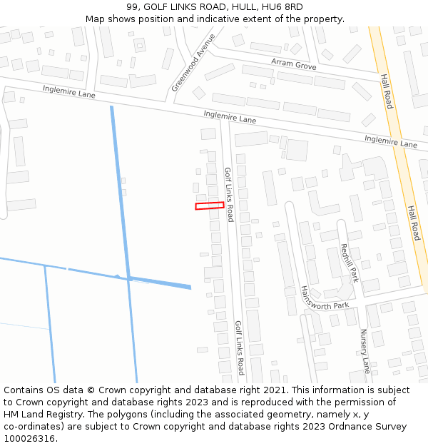 99, GOLF LINKS ROAD, HULL, HU6 8RD: Location map and indicative extent of plot