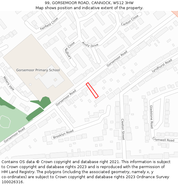 99, GORSEMOOR ROAD, CANNOCK, WS12 3HW: Location map and indicative extent of plot