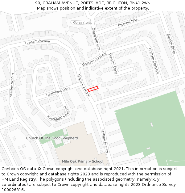 99, GRAHAM AVENUE, PORTSLADE, BRIGHTON, BN41 2WN: Location map and indicative extent of plot