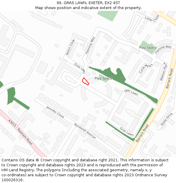 99, GRAS LAWN, EXETER, EX2 4ST: Location map and indicative extent of plot