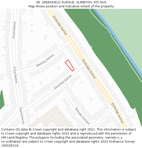 99, GREENFIELD AVENUE, SURBITON, KT5 9HS: Location map and indicative extent of plot