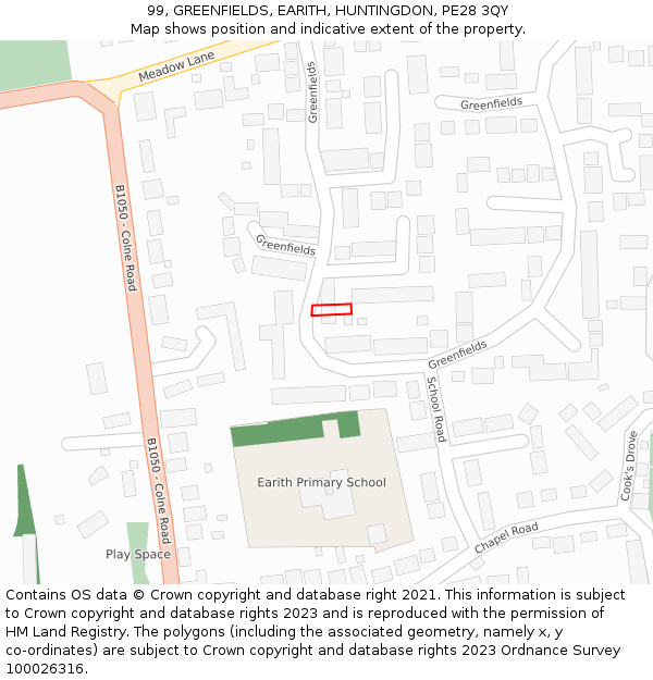 99, GREENFIELDS, EARITH, HUNTINGDON, PE28 3QY: Location map and indicative extent of plot