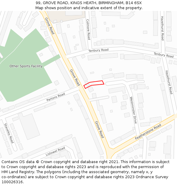 99, GROVE ROAD, KINGS HEATH, BIRMINGHAM, B14 6SX: Location map and indicative extent of plot