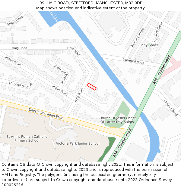 99, HAIG ROAD, STRETFORD, MANCHESTER, M32 0DP: Location map and indicative extent of plot