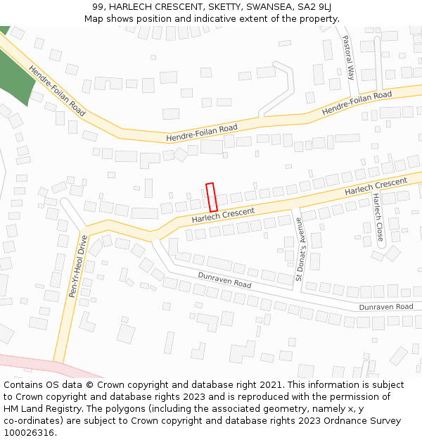 99, HARLECH CRESCENT, SKETTY, SWANSEA, SA2 9LJ: Location map and indicative extent of plot