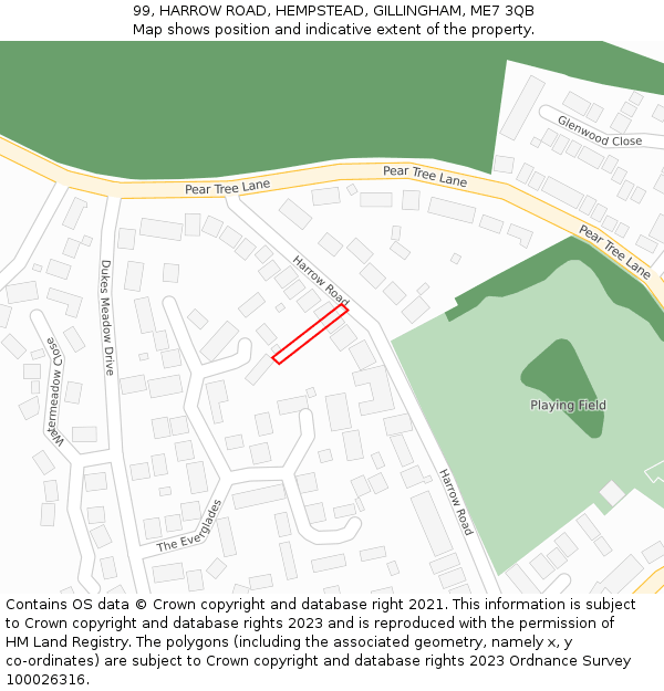 99, HARROW ROAD, HEMPSTEAD, GILLINGHAM, ME7 3QB: Location map and indicative extent of plot