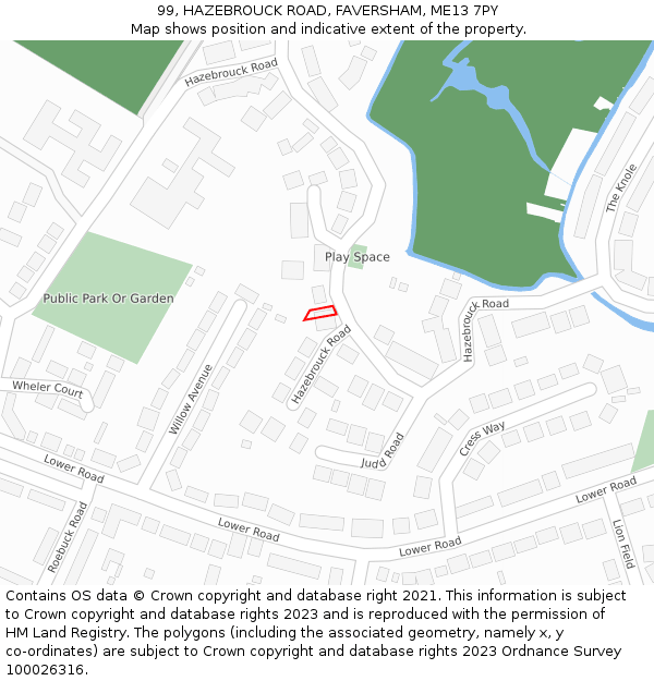 99, HAZEBROUCK ROAD, FAVERSHAM, ME13 7PY: Location map and indicative extent of plot