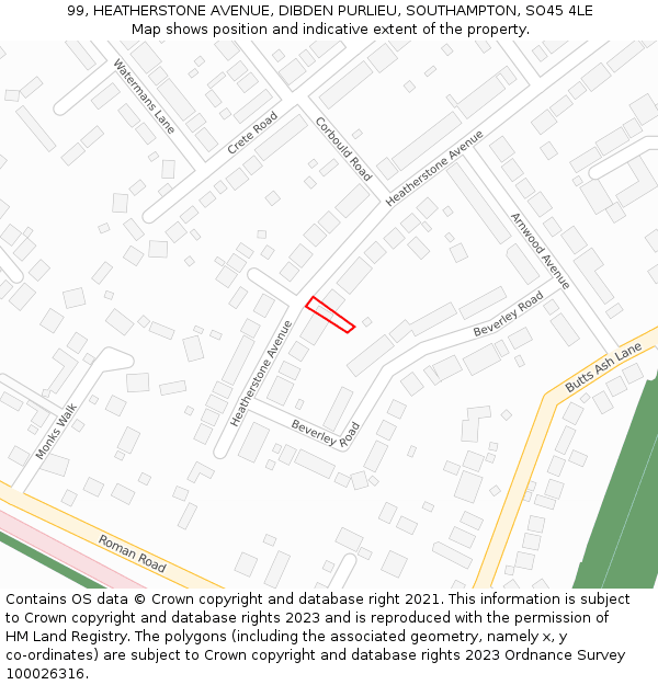 99, HEATHERSTONE AVENUE, DIBDEN PURLIEU, SOUTHAMPTON, SO45 4LE: Location map and indicative extent of plot