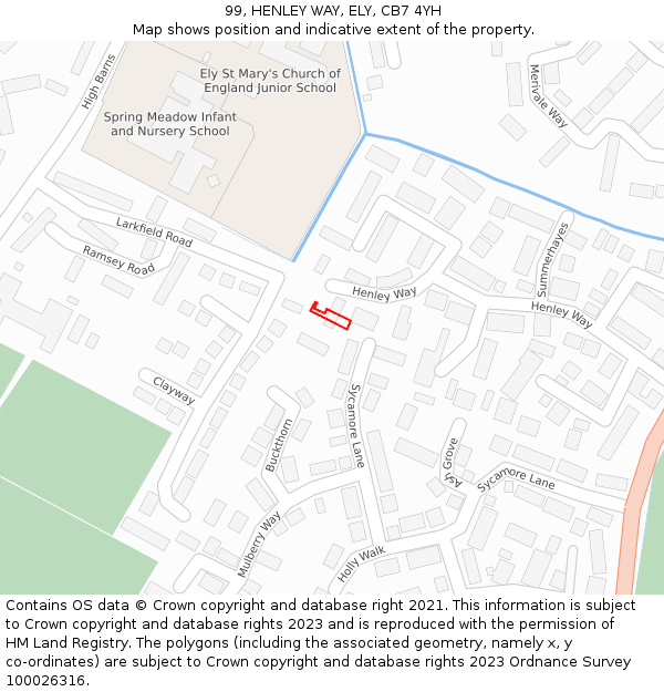 99, HENLEY WAY, ELY, CB7 4YH: Location map and indicative extent of plot