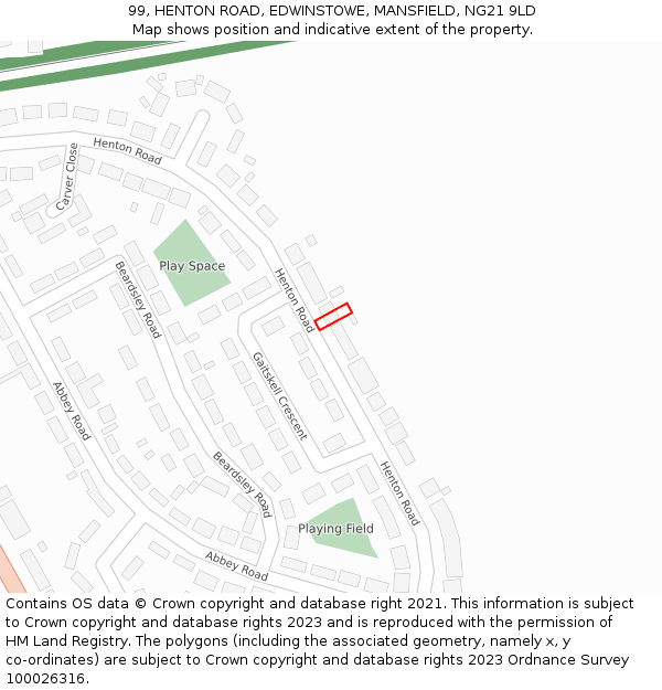 99, HENTON ROAD, EDWINSTOWE, MANSFIELD, NG21 9LD: Location map and indicative extent of plot