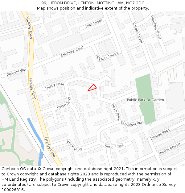 99, HERON DRIVE, LENTON, NOTTINGHAM, NG7 2DG: Location map and indicative extent of plot