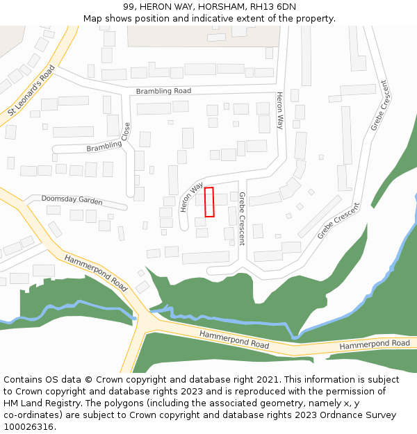 99, HERON WAY, HORSHAM, RH13 6DN: Location map and indicative extent of plot