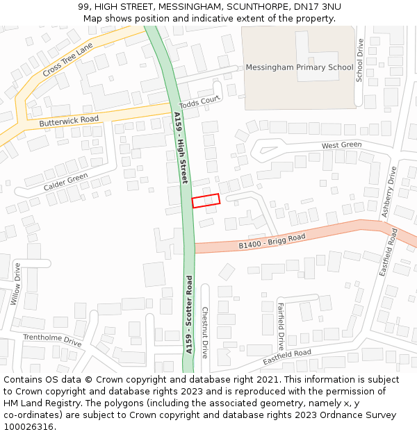 99, HIGH STREET, MESSINGHAM, SCUNTHORPE, DN17 3NU: Location map and indicative extent of plot