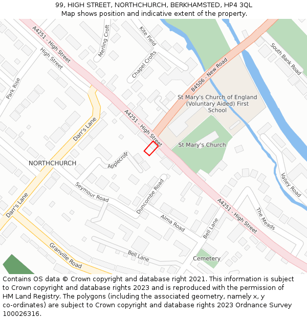 99, HIGH STREET, NORTHCHURCH, BERKHAMSTED, HP4 3QL: Location map and indicative extent of plot