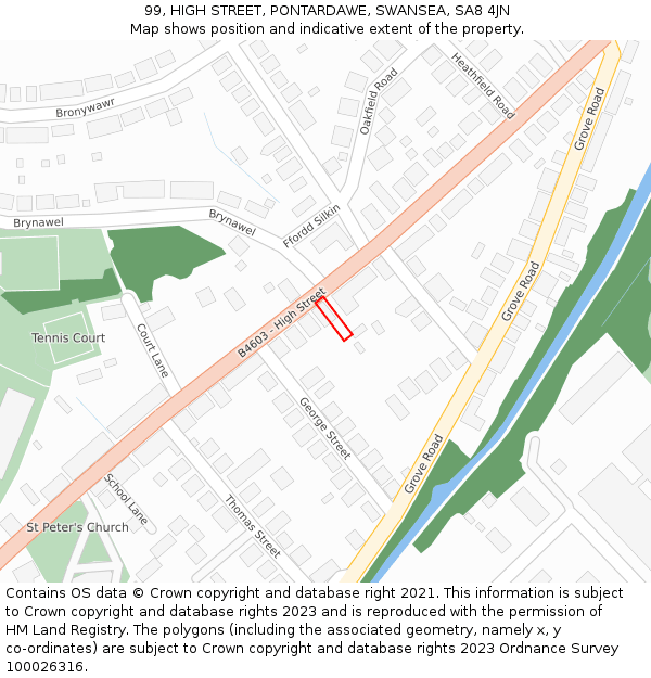 99, HIGH STREET, PONTARDAWE, SWANSEA, SA8 4JN: Location map and indicative extent of plot