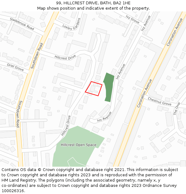 99, HILLCREST DRIVE, BATH, BA2 1HE: Location map and indicative extent of plot