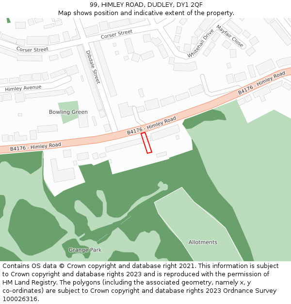 99, HIMLEY ROAD, DUDLEY, DY1 2QF: Location map and indicative extent of plot