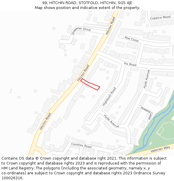 99, HITCHIN ROAD, STOTFOLD, HITCHIN, SG5 4JE: Location map and indicative extent of plot