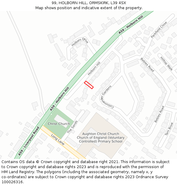 99, HOLBORN HILL, ORMSKIRK, L39 4SX: Location map and indicative extent of plot