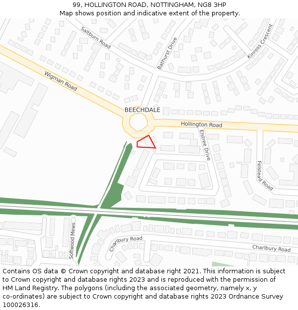 99, HOLLINGTON ROAD, NOTTINGHAM, NG8 3HP: Location map and indicative extent of plot