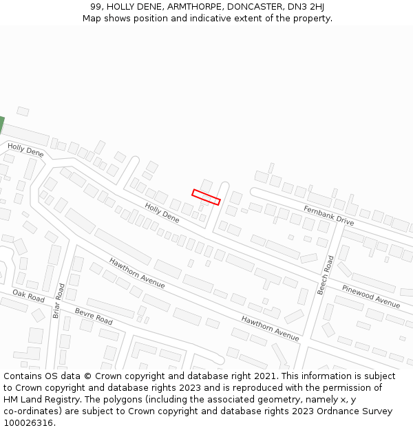 99, HOLLY DENE, ARMTHORPE, DONCASTER, DN3 2HJ: Location map and indicative extent of plot