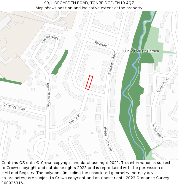 99, HOPGARDEN ROAD, TONBRIDGE, TN10 4QZ: Location map and indicative extent of plot