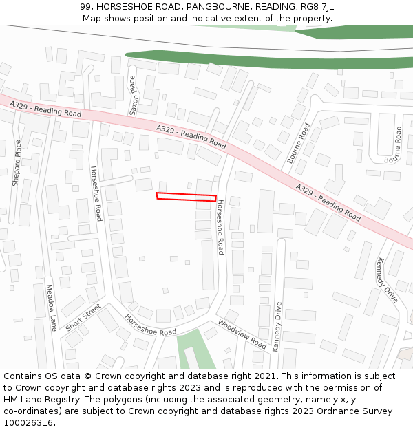 99, HORSESHOE ROAD, PANGBOURNE, READING, RG8 7JL: Location map and indicative extent of plot